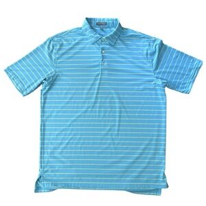 Peter Millar Summer Comfort Polo Shirt Mens Large Blue White‎ Stripe Golf Casual